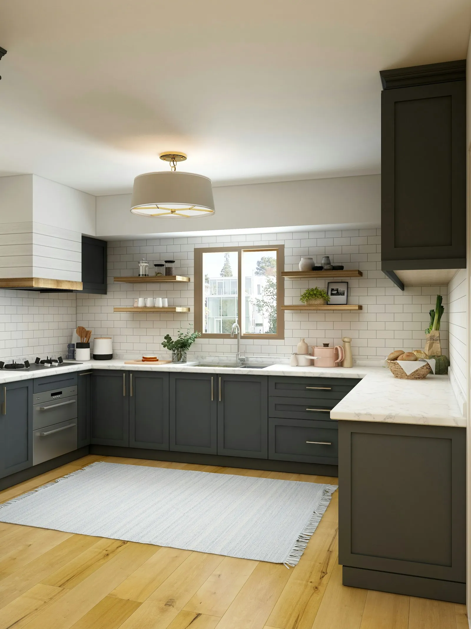 Cocina reformada con muebles oscuros